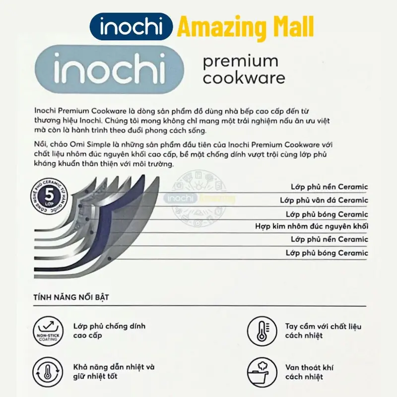 Nồi Chảo vân đá phủ sứ chống dính Omi Simple Inochi nhôm đúc nguyên khối sử dụng được bếp từ Inochi Amazing Mall 1