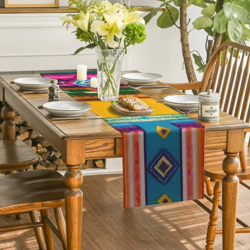 Colorful Geometric Pattern Table Runner, Durable Decoration for Kitchen, Dining, Indoor Outdoor Family Gatherings, Perfect for Festive Celebrations Home Parties 3