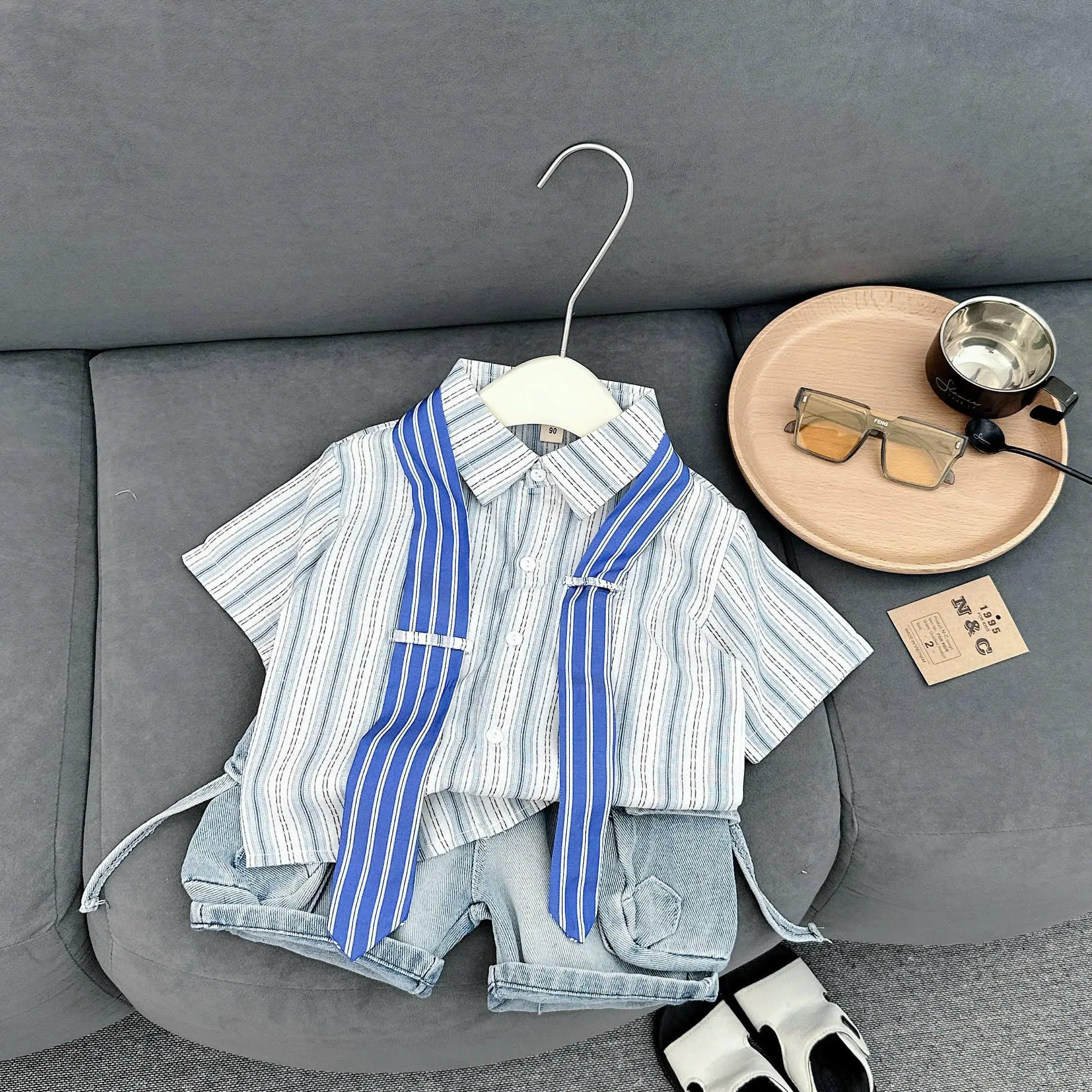 set áo sơ mi sọc và quần jean túi hộp cho bé trai từ 8-26kg[Shop Kim Tính Kids]