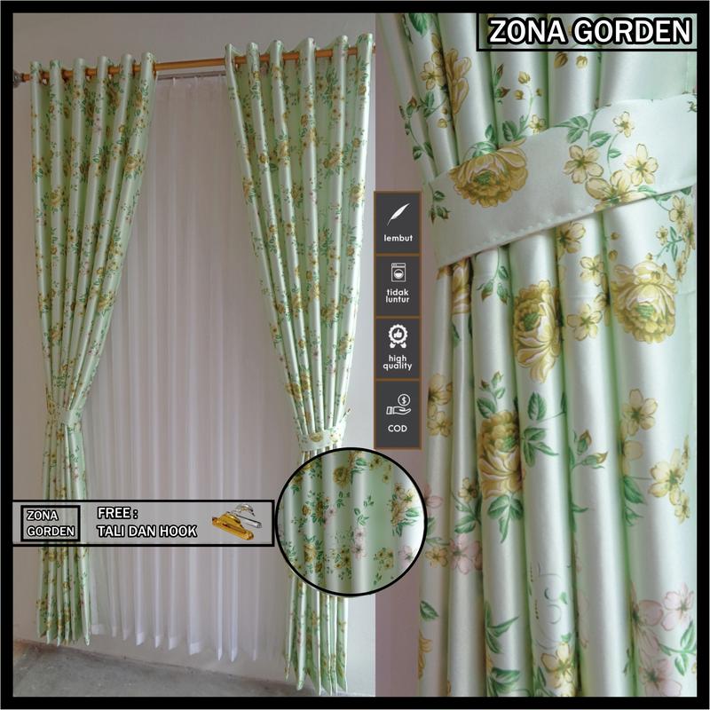 gorden jendela estetik motip bunga shabby import keluaran terbaru mewah murah kain silver Tali Vitrase 1