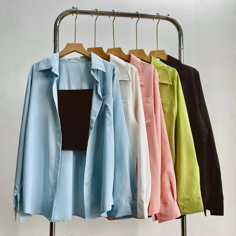  Set áo sơ mi tay dài có túi vải lụa kèm áo 2 dây quây chất gân tăm mặc mát thoải mái phù hợp nhiều phong cách có bigsize 58-100kg SET916 