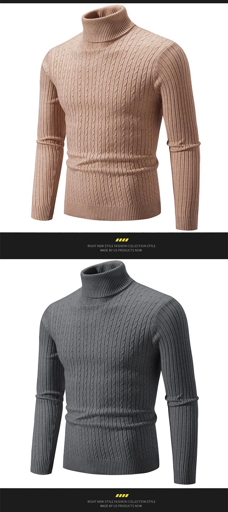 Product Introduction of Men's Turtleneck Sweater Casual Men's Knitted Sweater Warm Fitness Men Pullovers Tops Knitwear Menswear polo  shirts Collar Geometric 41