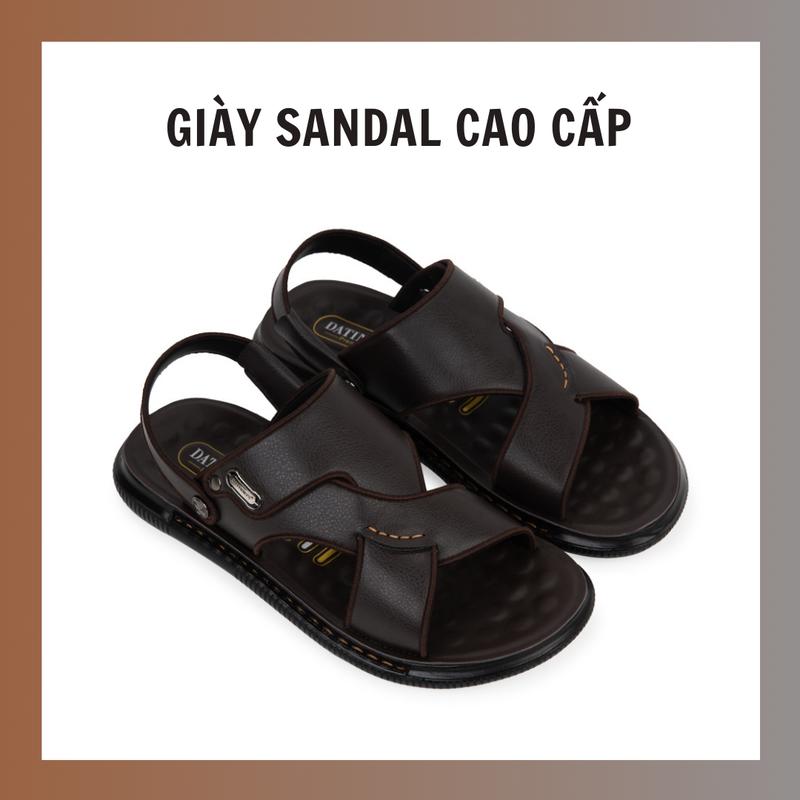 Giày Sandal Nam Da Quai Ngang Cao Cấp Đế Bằng Cao Su PU ( Đen Nâu Bò ) - Hàng Chính Hãng DTS13 DéP Jean