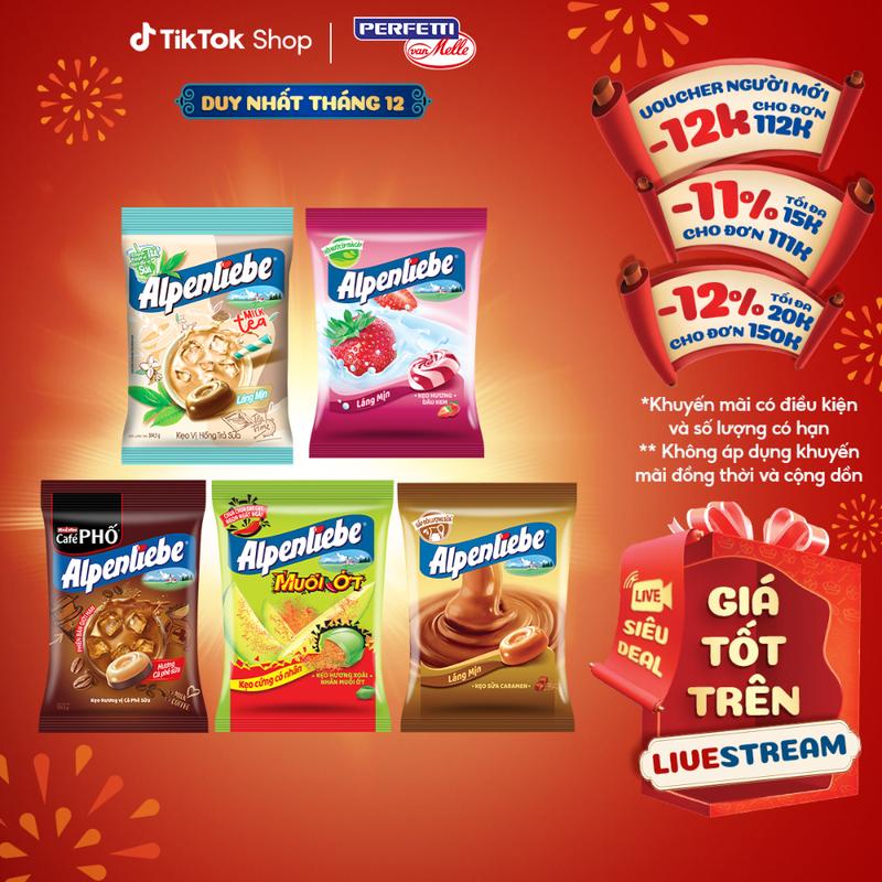  COMBO Kẹo cứng Alpenliebe đậm vị sữa béo hương Caramel Dâu sữa Trà sữa và kẹo cứng có nhân Xoài muối ớt 