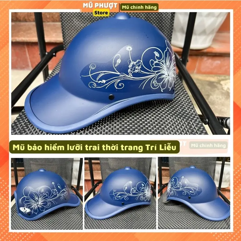 Mũ bảo hiểm nửa đầu luoi trai thời trang nam nữ trí liễu xanh tím than tem hoa cao cấp nhiều màu sắc 0