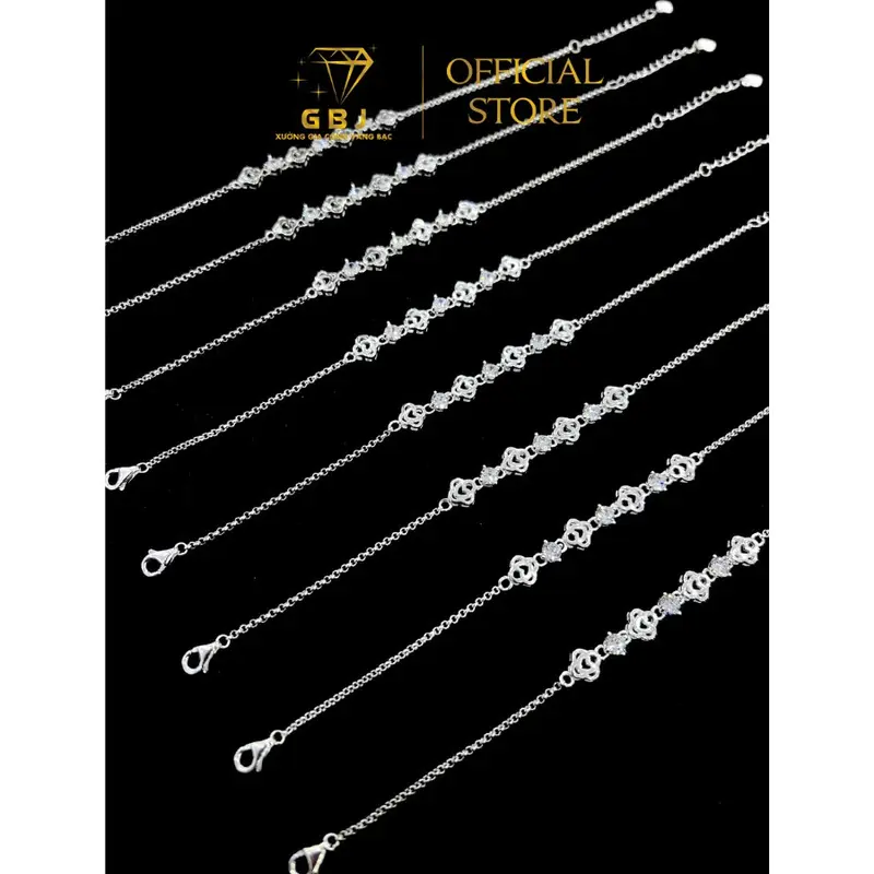 Lắc Tay Bạc Hình Tim Mix Đ.á Moissanite 4Li XI KIM (19cm) Sang Trọng Thanh Lịch GBJ719 4