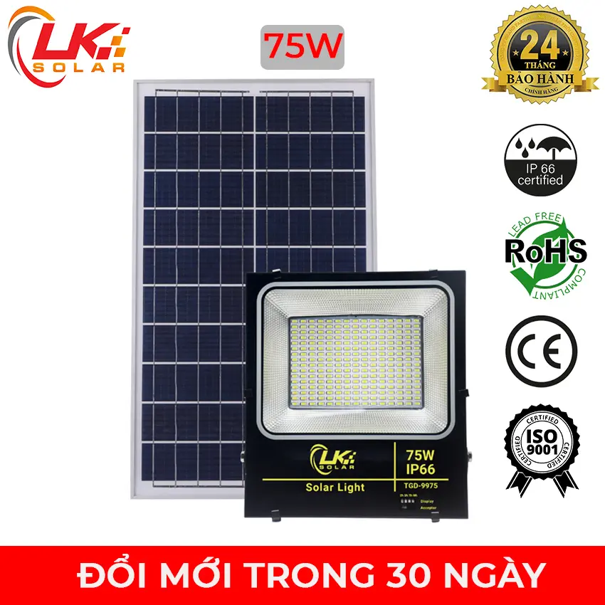 [CHÍNH HÃNG] Đèn Led Năng Lượng Mặt Trời Siêu Sáng 75W - LK SOLAR TGD-9975 BẢO HÀNH 2 NĂM, Sử dụng 100% năng lượng mặt trời, dễ dàng lắp đặt ngoài sân vườn, trong nhà, nhà xưởng, trang trại, cảm biến ánh sáng, có remote điều khiển từ xa
