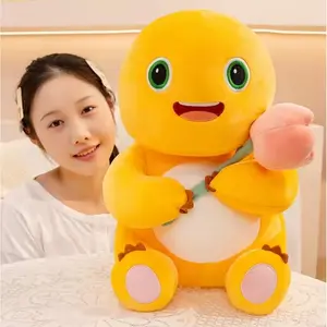 NAILONG TULIP Mainan Boneka Lembut Imut Dinosaur Susu Nailong dengan Bunga Mawar Hati, Plushie yang Lucu dan Menggemaskan untuk Hadiah Ulang Tahun Anak-Anak.