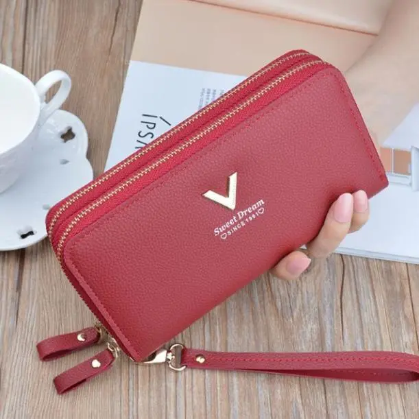 Ví Nữ Dài cầm tay, Bóp Cầm Tay Nữ Hai Khoá Kéo Có Nhiều Ngăn, da PU cao cấp (ví V) Women Clutch 1