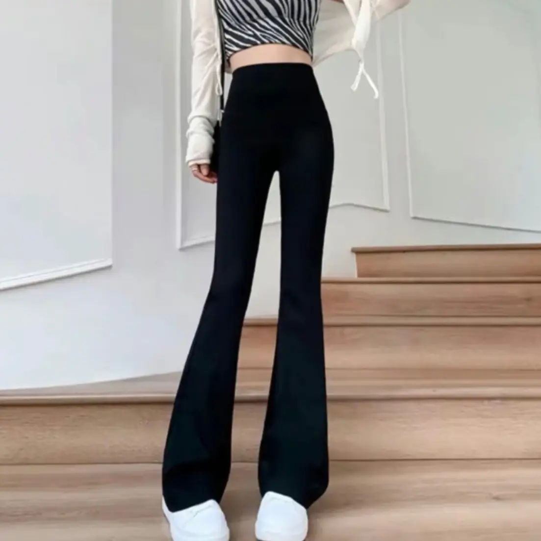 (XẢ KHO) Quần Nữ Ống Loe Cạp Cao Chất Co Dãn Dáng Legging Tôn Dáng