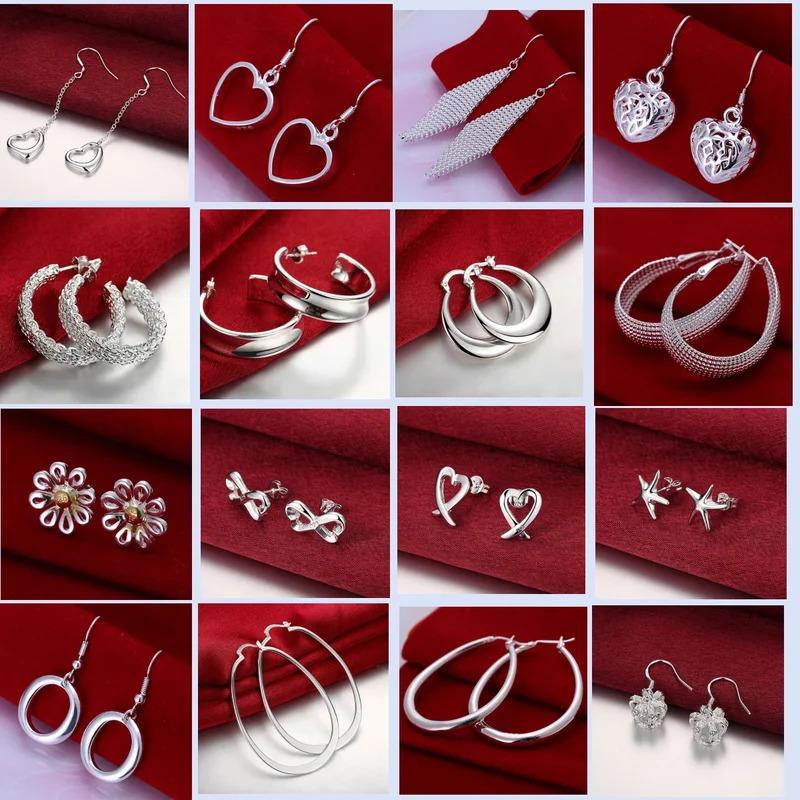 Bông tai nhẫn đôi Màu bạc Sterling 925 dành cho phụ nữ, Nguyên bản, lát đá zirconia khối, đính hôn tinh tế, sinh nhật mới 0