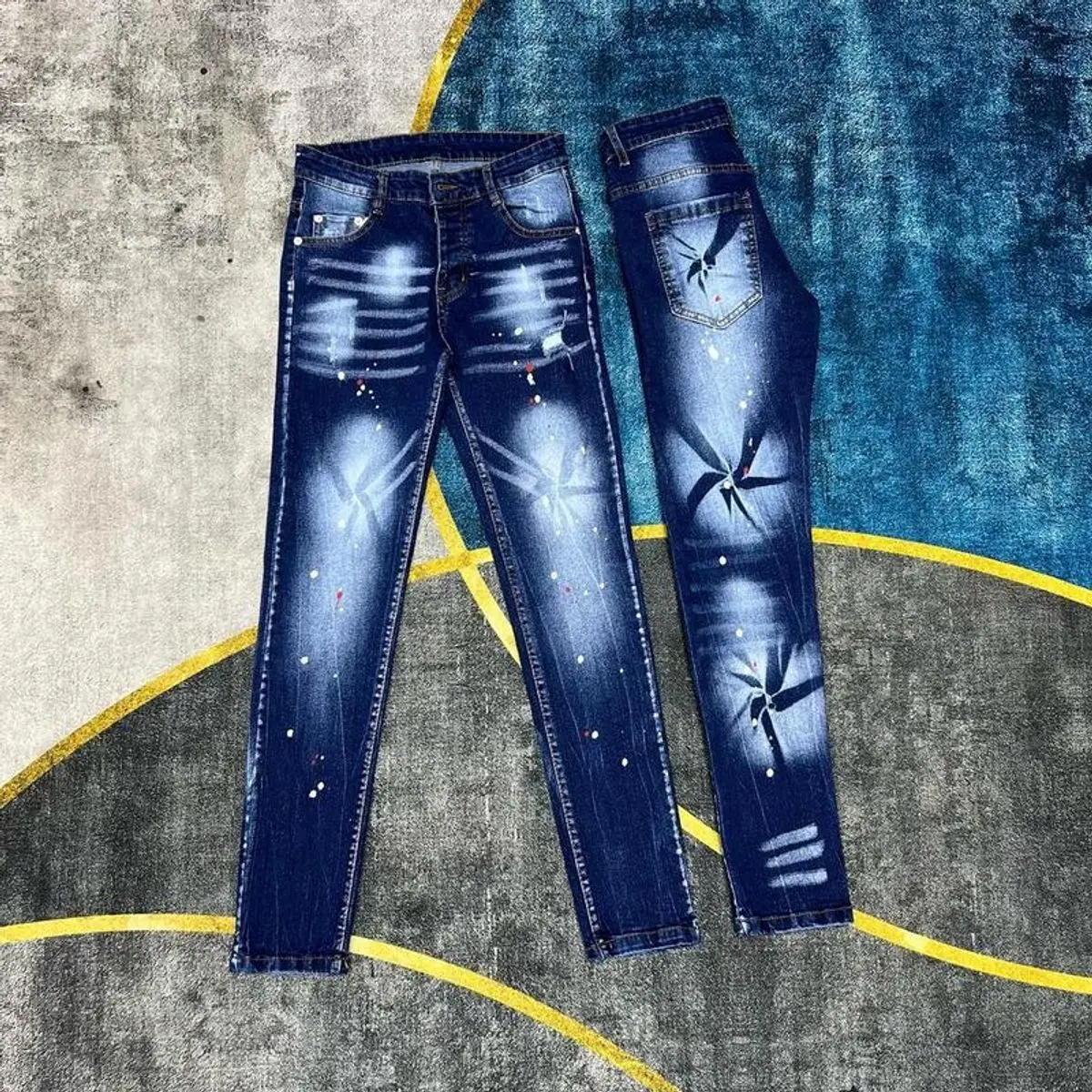 Quần jean nam xanh WASH lốc xoáy cực nét vải dày đẹp 4 cúc khóa Menswear