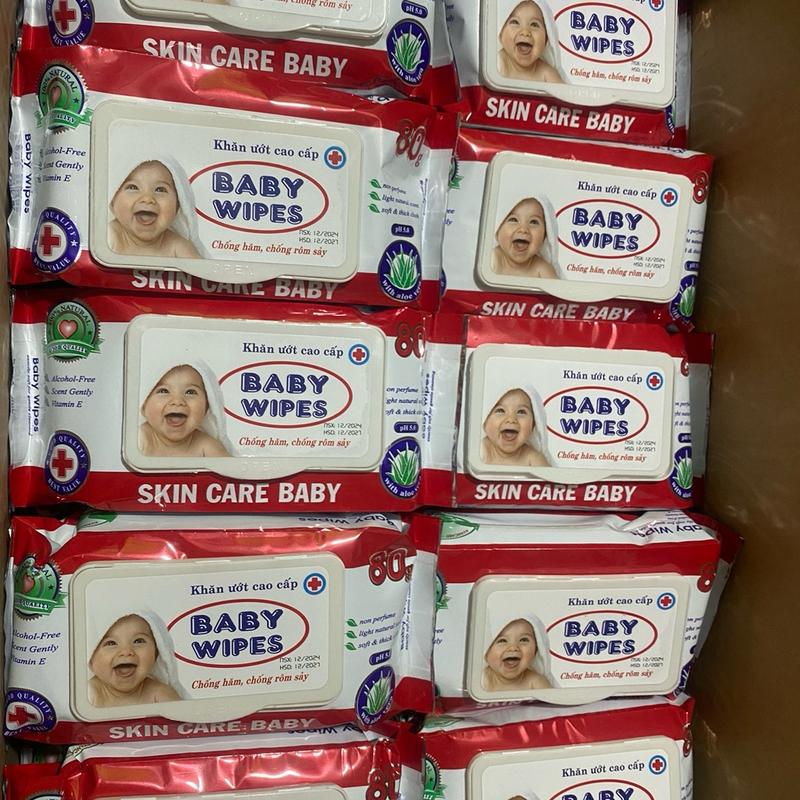 Sỉ combo 20 gói khăn ướt baby wipes 80 màu đỏ mùi thơm dịu nhẹ an toàn cho bé date:2028 voi