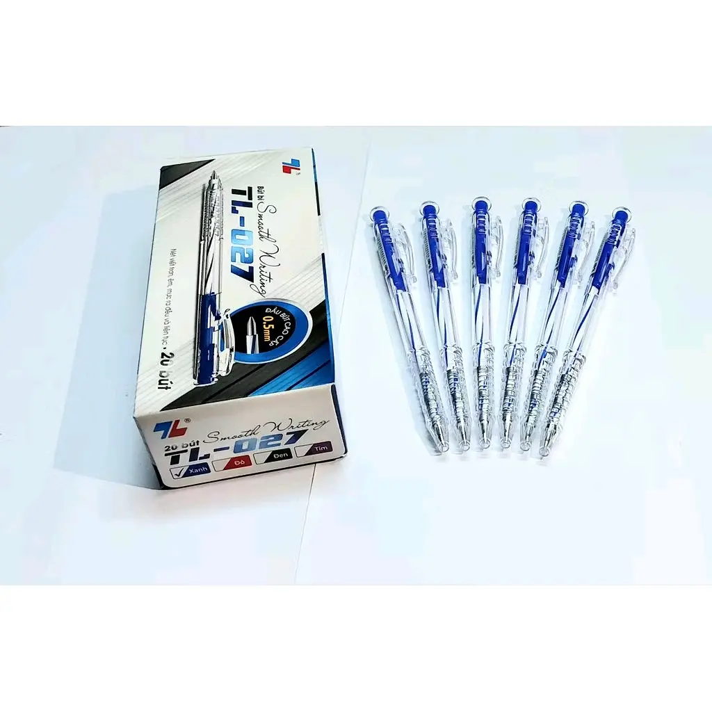 hộp 20 bút bi thiên long ,ngòi nhỏ, nét mềm  mại, có màu xanh, màu đen
