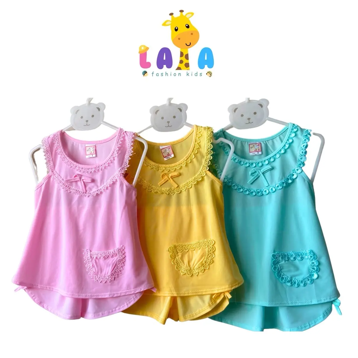 [ combo 3 bộ ] đồ thun lanh phối ren cho bé gái size 5-23kg (màu ngẫu nhiên) Jeans Kaki Áo Thun quần áo bộ mùa hè set quâ  notreem
