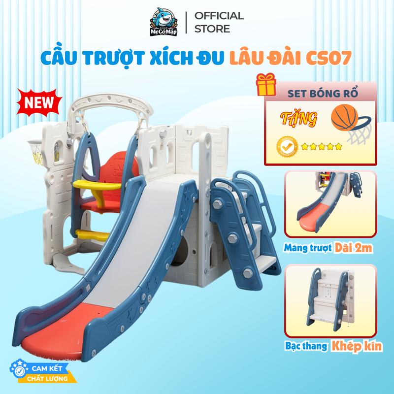 Cầu Trượt Xích Đu Lâu Đài Pakey, Cầu Trượt Cho Bé TẰNG KÈM BÓNG RỔ Chịu Tải 60kg Hàng Dày Dặn CS07
