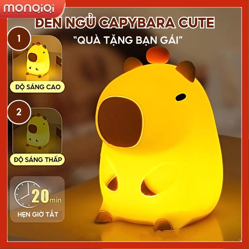 Đèn ngủ Capybara cảm ứng cute silicon điều chỉnh độ sáng decor, quà tặng bạn gái, sinh nhật - Đèn ban đêm,Làm mờ có thể sạc lại