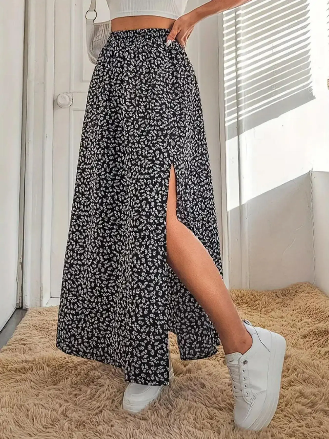 Women's Ditsy Floral Print Skirt, Elegant Fashion Casual Long Skirt for Daily Outdoor Wear, Women Bottoms for Summer