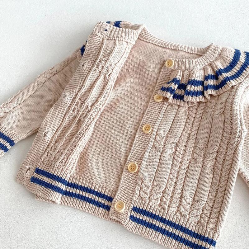 Product Introduction of Ins 2024 Autumn Baby Girls Knit Cardigan Sweater Lotus Collar Ruffle Line Collar Children Winter Solid Thicken Warm Knitwear Top 25
