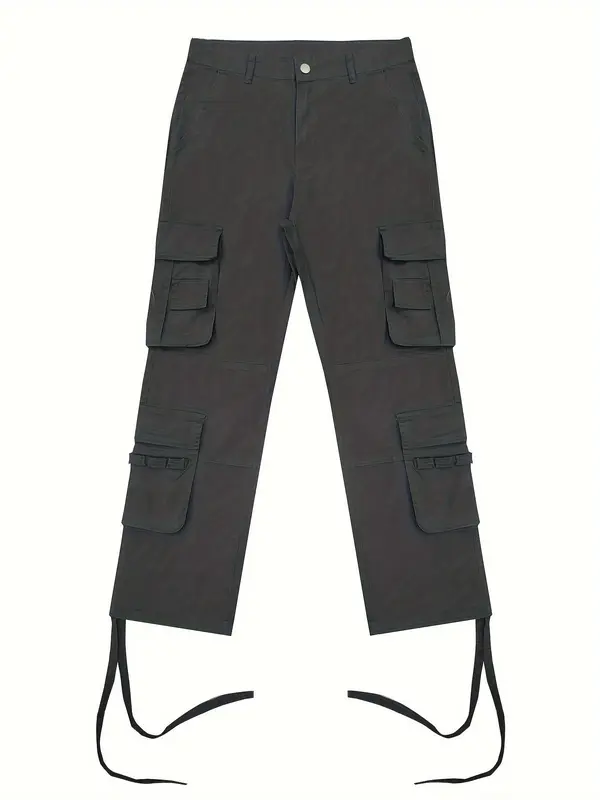 Men's Solid Multi-pocket Cargo Pants, Loose Casual Fashion Street Straight Leg Denim Pants for Daily Wear, Men's Trousers for All Seasons, Cotton 4