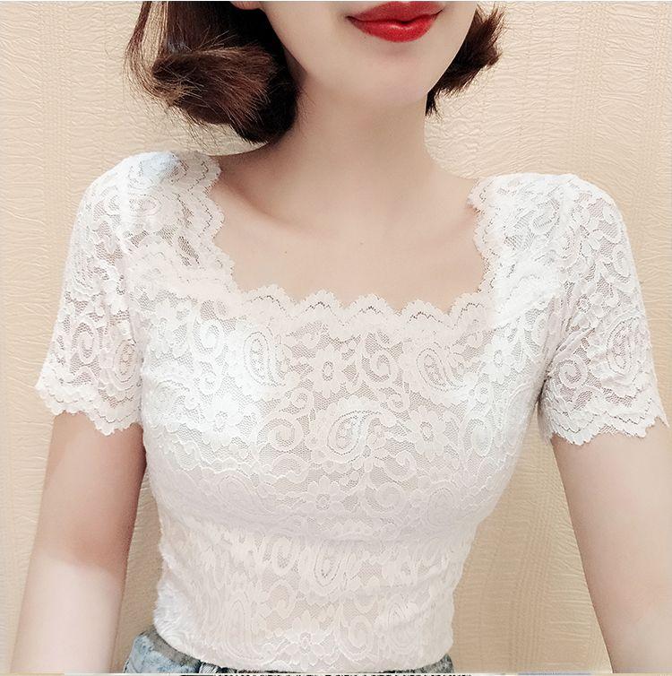 Product Introduction of Áo Sơ Mi Ren Bên Trong, Cổ Vuông, ngắn Tay Áo, Thiết Kế Đẹp, Lưới Mỏng Vừa Vặn, Áo Xương Đòn Lộ Ra, Áo Thun Bó Sát Thanh Lịch Cho Nữ 9