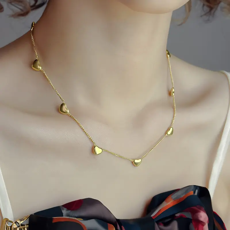 Four Love Heart-Shaped Necklace for Women 2025 Trendy Niche Clavicle Chain Titanium Steel Electroplated 18K Real Gold Ornament