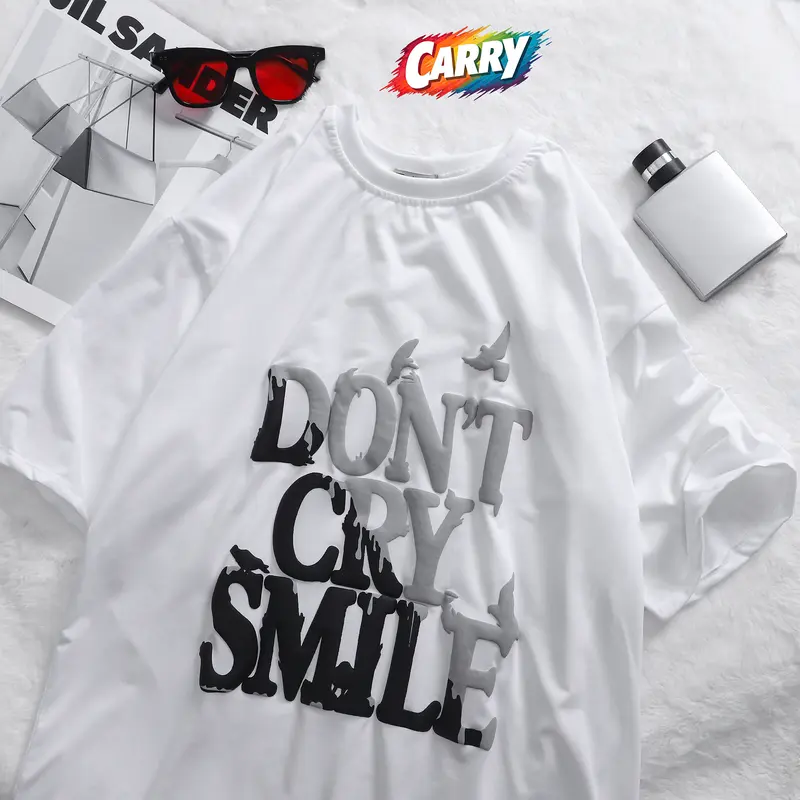 Áo thun đừng khóc DON'T CRY in nổi tay lỡ unisex nam nữ phông form rộng teen cổ tròn freesize cotton giá rẻ basic dễ thương đơn giản ngầu Menswear Xám 1