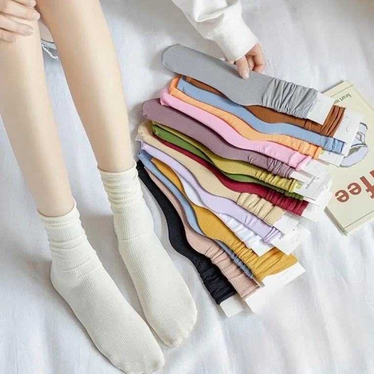 Tất Cao Cổ Nhún Trơn Gân Tăm Chất Đẹp Nhiều Màu Phong Cách Vintage Hàn Quốc NTT Nữ Women
