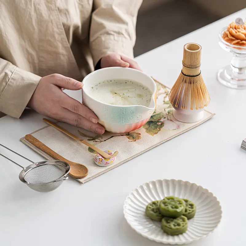 Artcome Japanese Matcha Tea Set, Matcha Bowl with Pouring Spout, Tea Tray, Matcha Whisk, Ceramic Whisk Holder, Matcha Powder Caddy, Handmade Matcha Ceremony Kit for Japanese Tea Ceremony (8Pcs) 2
