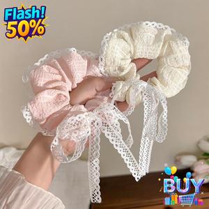 Scrunchie ลูกไม้โบว์หวาน สำหรับผู้หญิง ความยืดหยุ่นสูง เหมาะสำหรับหางม้า ยางรัดผมทนทาน เครื่องประดับผม สไตล์ใหม่ ดีไซน์สวยขั้นสูง พร้อมสต็อกในปี 2025