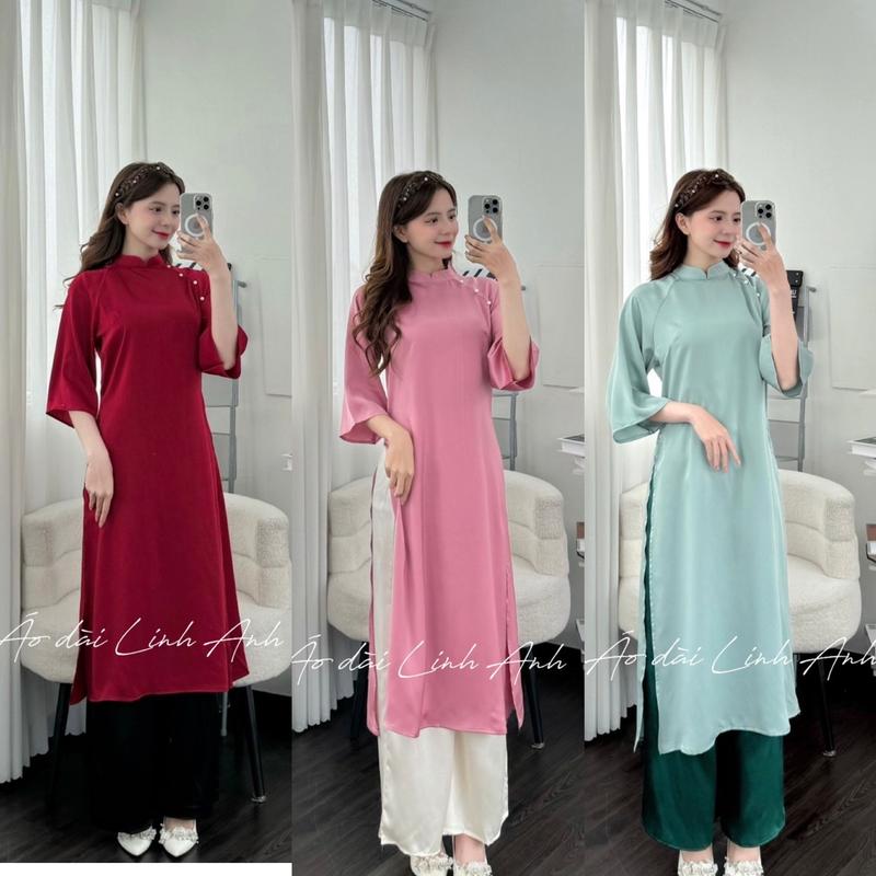 Áo dài cách tân lụa Tây Thi cổ 2 phân đính ngọc trai sang chảnh- có BIGSIZE Nữ Women ngũ thân xl đỏ tía- tím áo dài tết cho 2k13 dáng suông