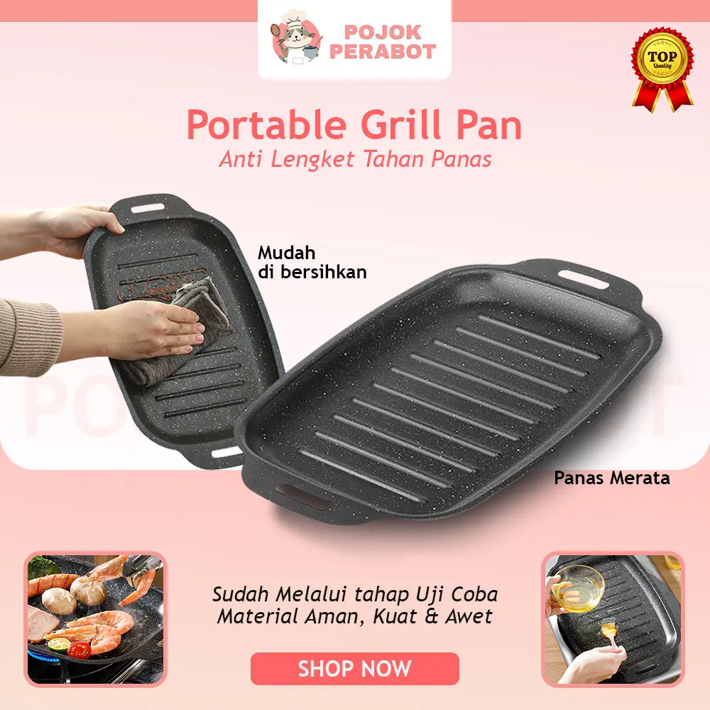 Grill Pan Panjang Portabel  Wajan Panggangan Anti Lengket Grill Pan Korea Datar BBQ High Quality