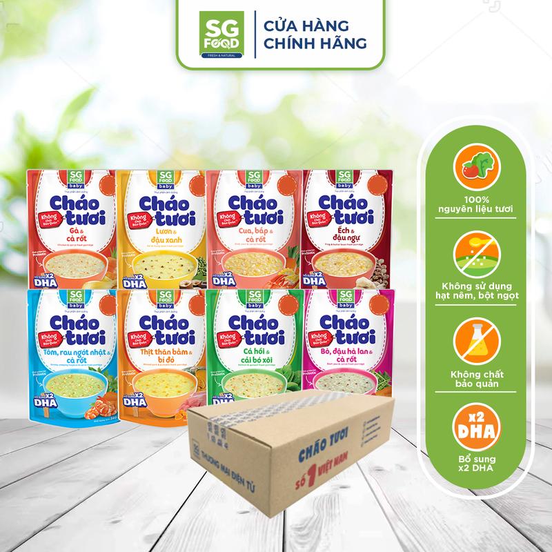 Thùng 24 gói cháo tươi baby mix 8 vị SG Food (thịt bằm, gà, bò, tôm, lươn, cá hồi, cua, ếch)