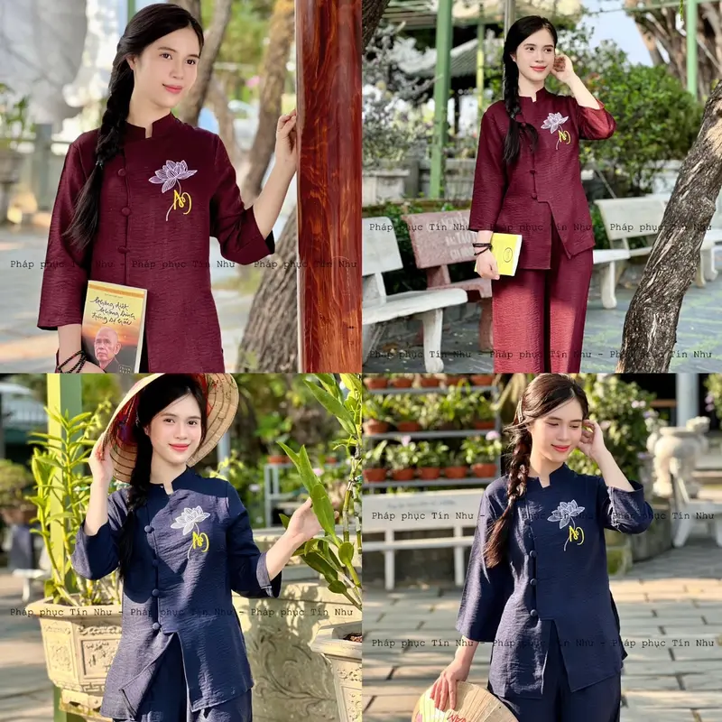 Set quần áo thiền vải đũi chất mát thêu hoa sen an nổi cao cấp Set bộ đi chùa Thương Hiệu Tín Như Chính Hãng (tặng chuỗi vòng tay đá hoặc gỗ) có bigsize 78kg 2