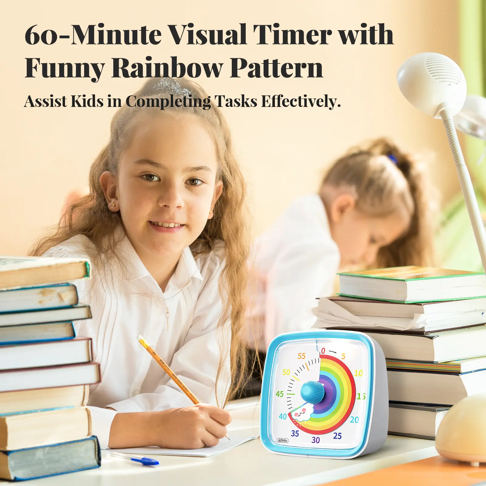 Yunbaoit 60-Minute Visual Timer with Night Light,Countdown Timer for Kids and Adults,Silent Timer with Rainbow Pattern for Home, School, Kitchen, or Office, Productivity Focus Set Utensils