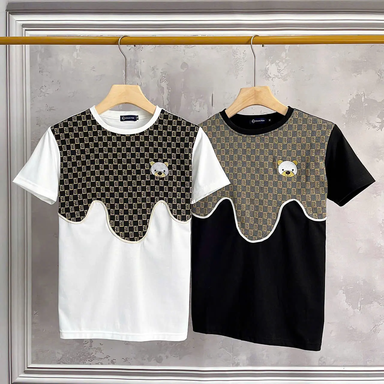 Áo thun thêu logo phối viền phong cách boy phố , chất vải cotton co dãn thoáng mát , form áo dẽ phối đồ Menswear Cổ Tròn