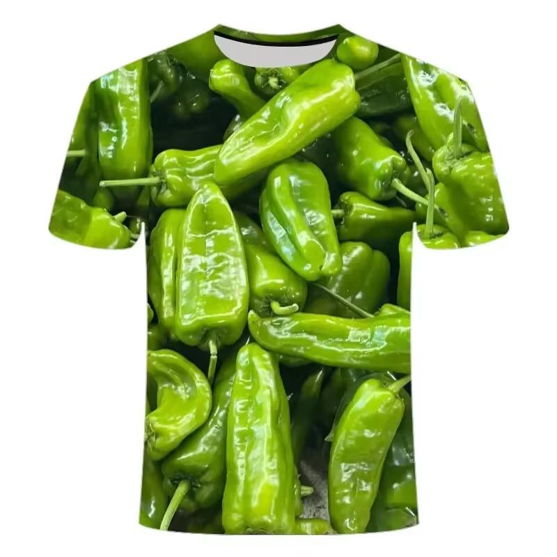 Product Introduction of Green Red Pepper 3D Printed T-shirt Vegetables Fruits Pattern Design Cool T Shirts 2024 Summer Fashion Leisure Men's Wear Tees 27