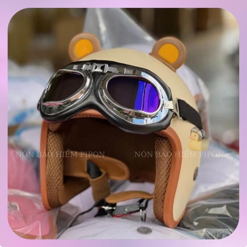 Nón bảo hiểm 3/4 trùm đầu kèm Kính Phi Công và Tai Mèo/ Tai Gấu Nhiều màu sắc, nón bảo hiểm 3/4 đi phượt cho nam và nữ