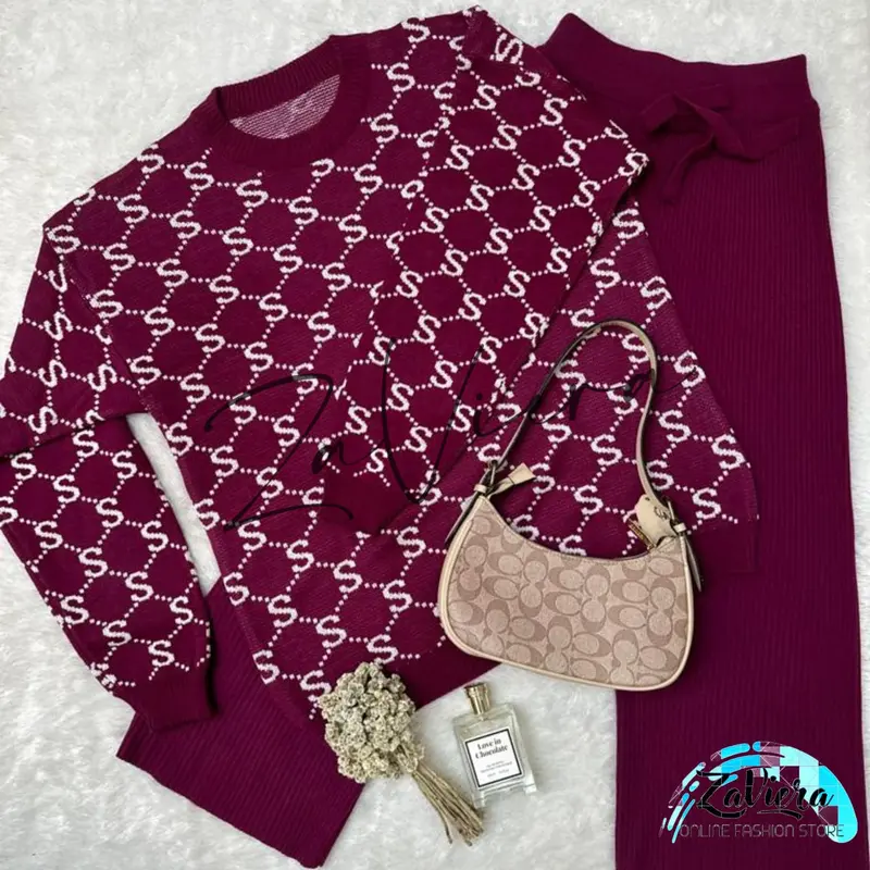 ZF - One Set Sally Oversize Atasan Model Tunik Bawahan Rajut Premium Fit Wanita Motif Huruf S Baju Cantik oneset kekinian setelan 2