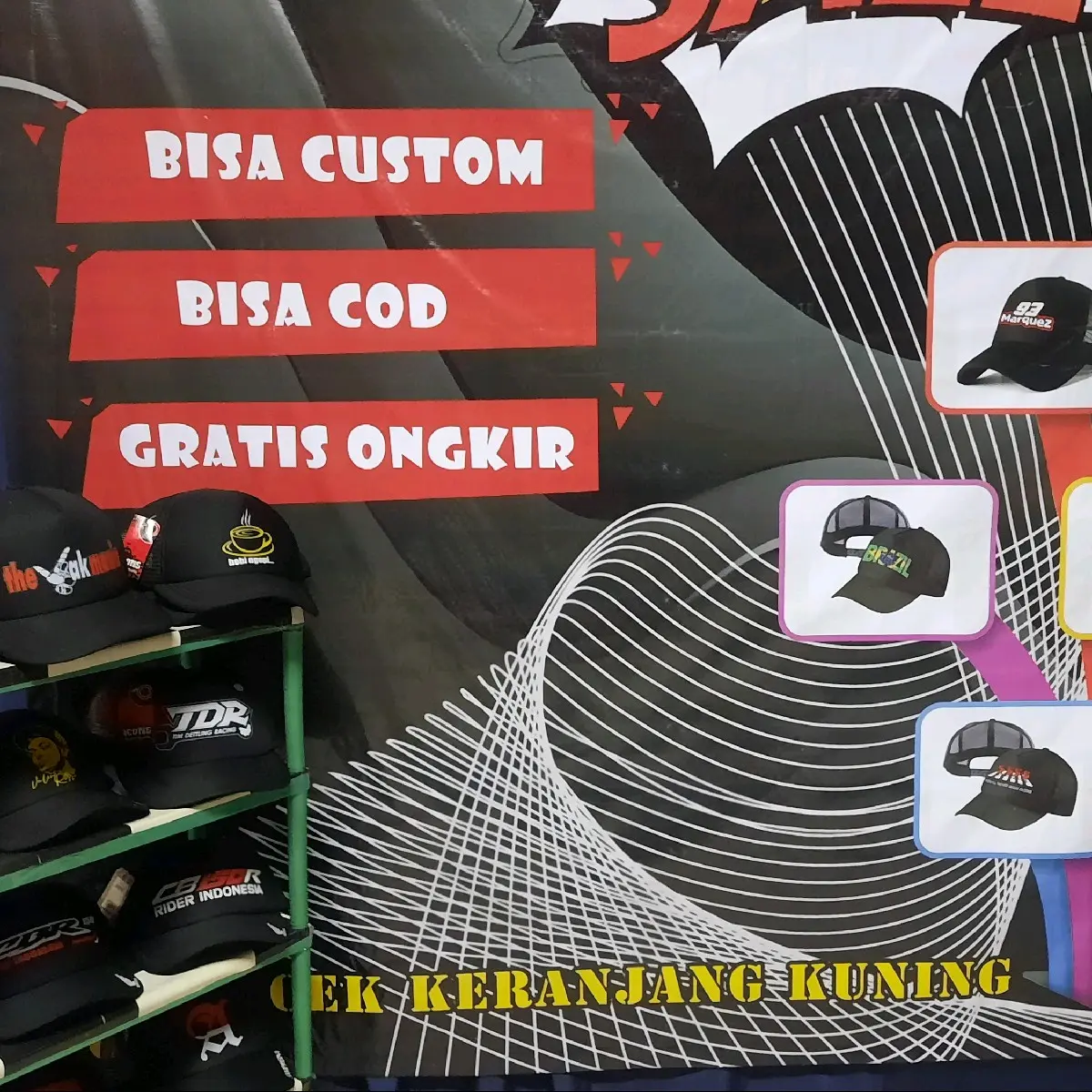Topi jaring tracker bisa pesan desain gambar suka-suka Topi Bisbol