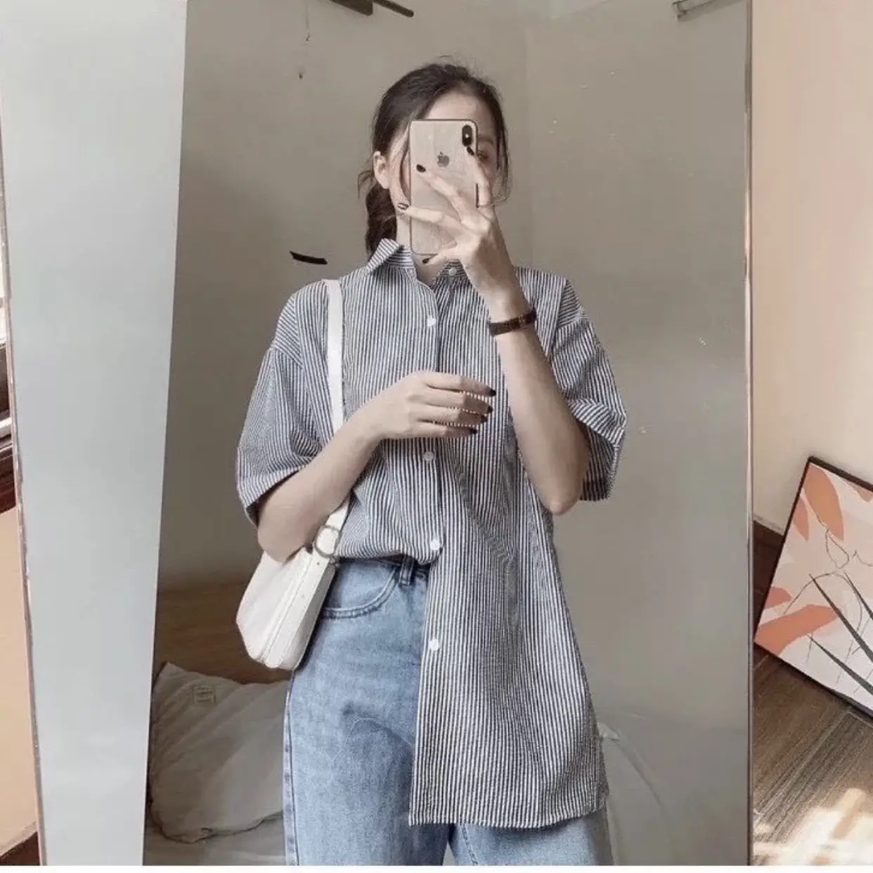 Áo Sơ mi kẻ có 4 màu chất đũi xốp của nữ
