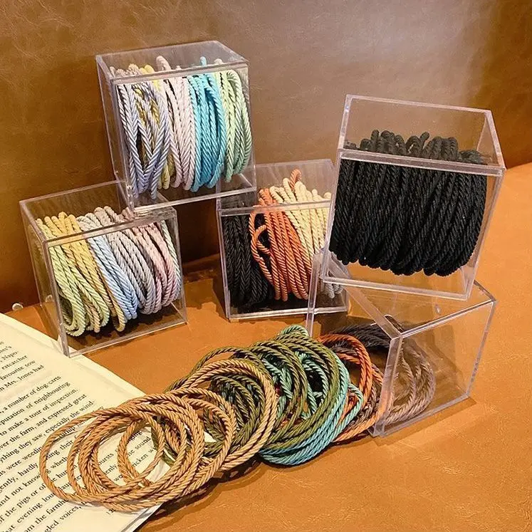 Scrunchies Phong Cách Hàn Quốc, 50 Chiếc / bộ, Thời Trang, Dây Cao Su Đóng Hộp, Dây Buộc Tóc, Phụ Kiện Tóc Nữ 5
