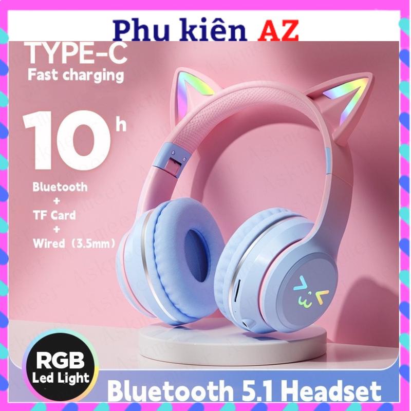 Tai Nghe Mèo BT612 Chụp Tai Bluetooth Mẫu Mới 2023 Chơi Game Học Online  Nghe Nhạc  Có Đèn Led RBG