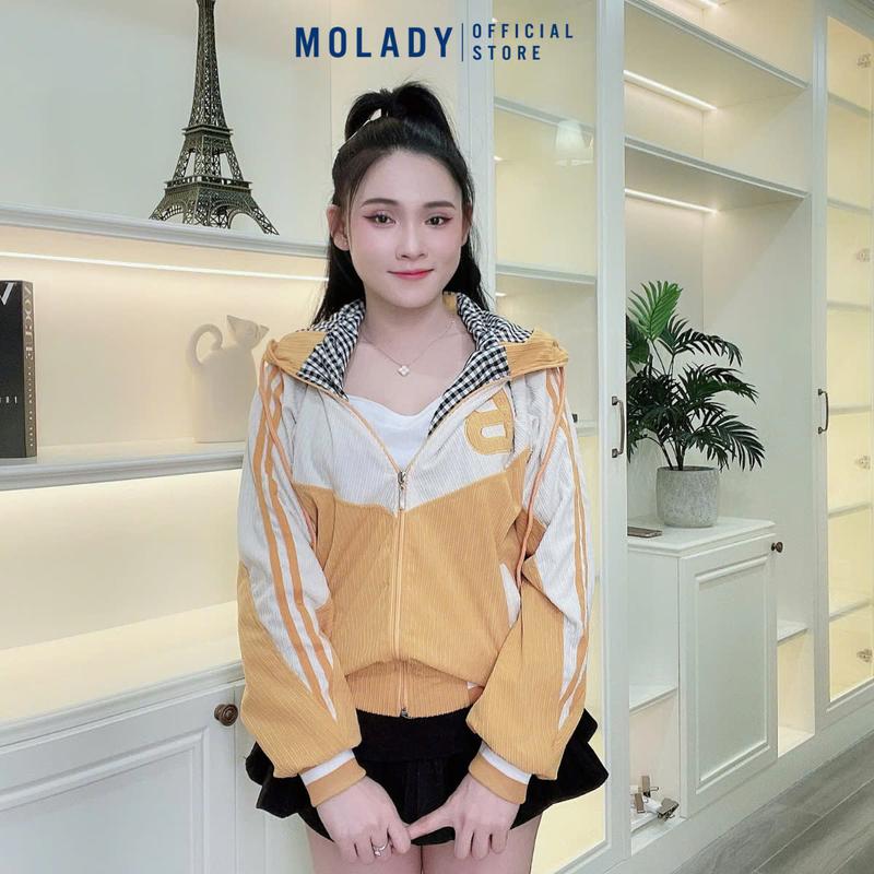 Product Introduction of Áo Khoác Nhung Nữ MOLADY K376 Có Nón Thiết Kế Khoá Kéo Lót Caro Phối Màu Top Jacket 28