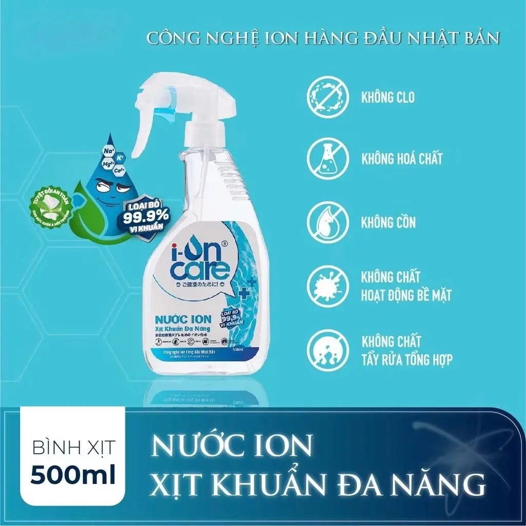 Nước ION xịt khuẩn đa năng I-ONCARE - 500ml