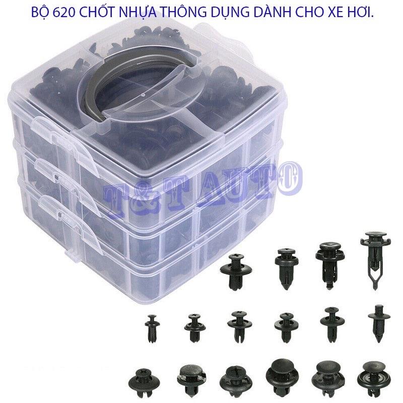 Bộ 620 chốt nhựa màu đen thông dụng dành cho xe hơi chuyên dùng chắn buồng, lòng vè, cản trước cản sau. Phụ Tùng kim loại bảo hành của nhà cung cấp