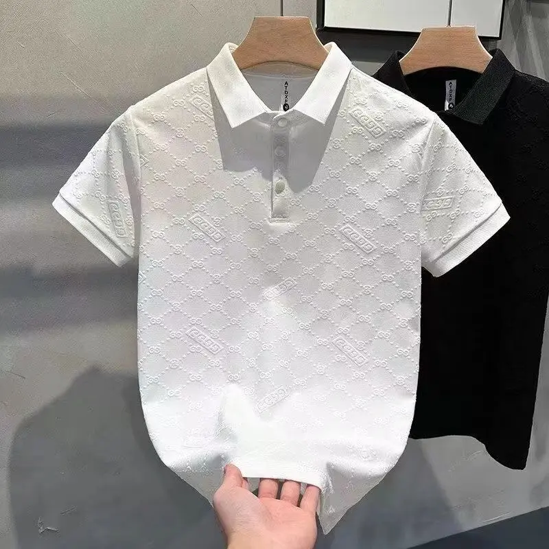 Áo Polo Thường Ngày Jacquard, Thời Trang Sang Trọng Giá Cả Phải Chăng, Thoải Mái Và Thoáng Khí, Thích Hợp Cho Mùa Hè Cho Nam, Dáng Ôm, Ve Áo, Áo Thun ngắn Tay, Phong Cách Trẻ Trung