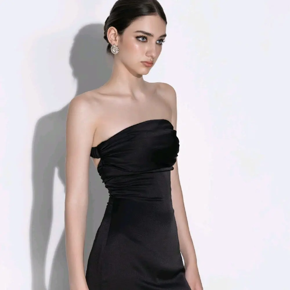 YẾN BẮP CLOTHING - Váy lụa đen cúp ngực lưng chun nơ