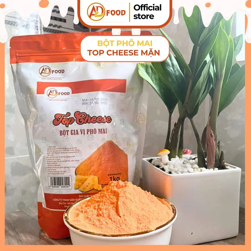 100g Bột phô mai Top Chese vị mặn ADFOOD - màu cam đậm, dùng để lắc khoai tây chiên, gà rán, bắp rang bơ, pha chế cùng nước sốt hoặc rắc trực tiếp lên món ăn đã chế biến.... 1