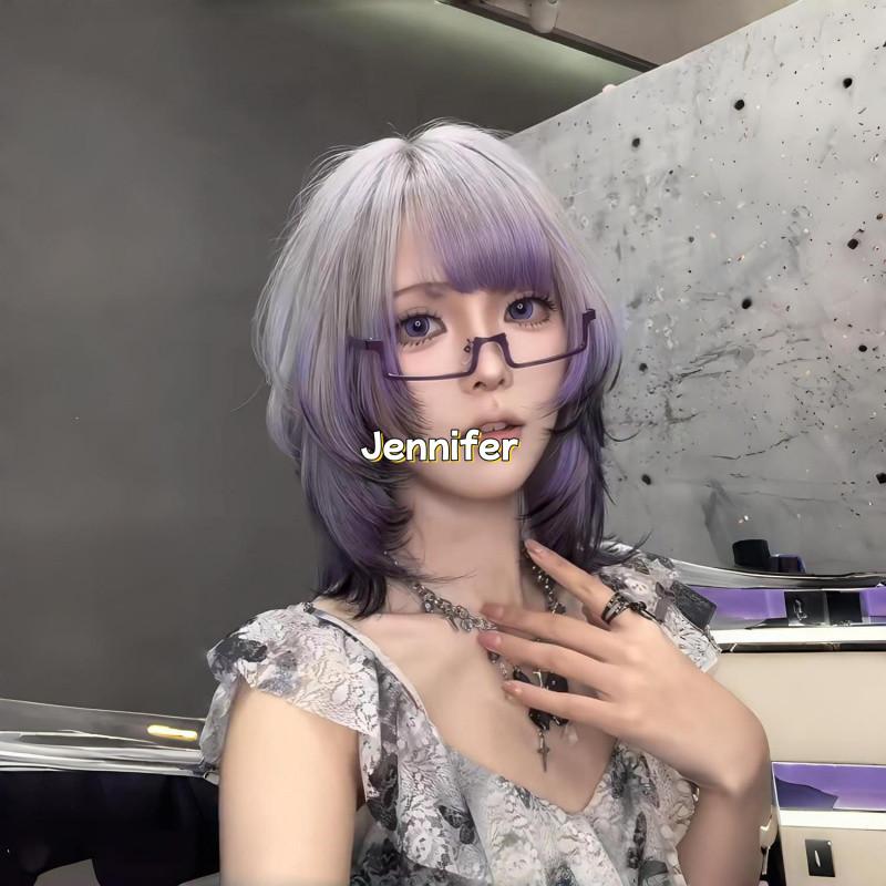 Product Introduction of hair wig for woman full head cosplay bangs wig set summer gradient purple black in long hair burst top dyeing natural niche simulation Heat Resistant Synthetic Hair 5